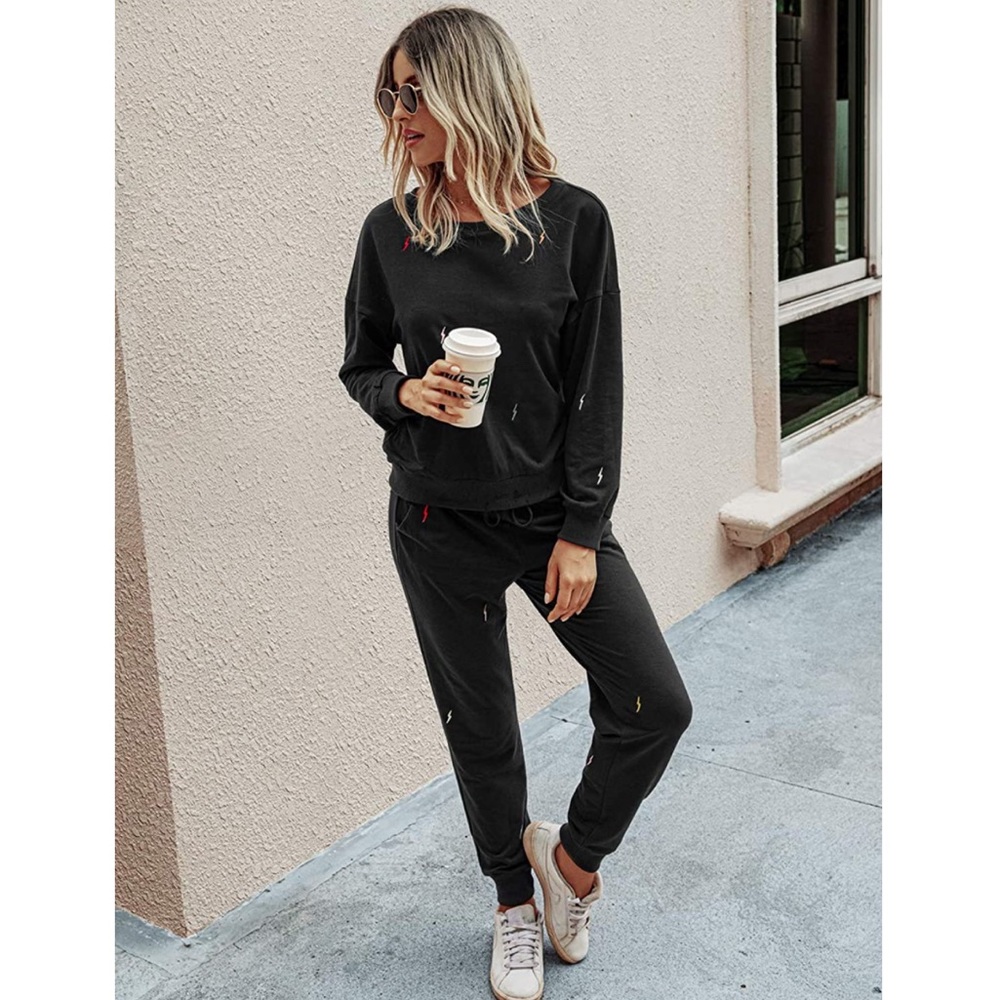 2 Piece Black Lightning Pajamas Lounge Set long sleeve sweatshirt & long pants